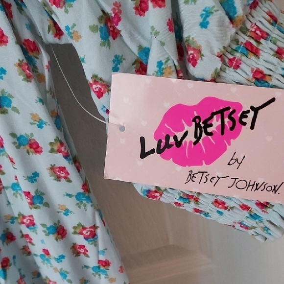 Betsey Johnson Pink and Blue Smocked Sundress with Bishop Sleeves - Picture 2 of 2